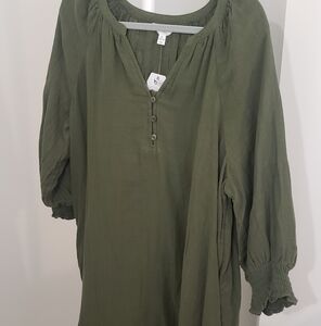 Olive Green Double Clothed 3/4 Sleeve Dress
